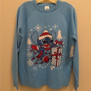 Disney Stitch Blue Holiday Christmas Sweater Medium New Unisex